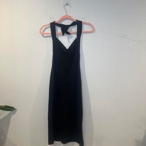 Classic Vintage Early 90s black halter-neck midi dress Made In USA 7/8 MEDIUM